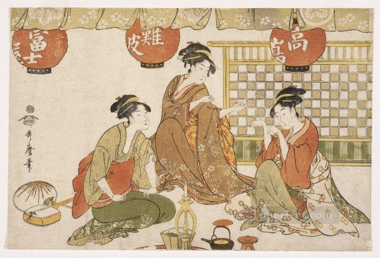 three seated ladies with lanterns Kitagawa Utamaro Ukiyo e Bijin ga Oil Paintings
